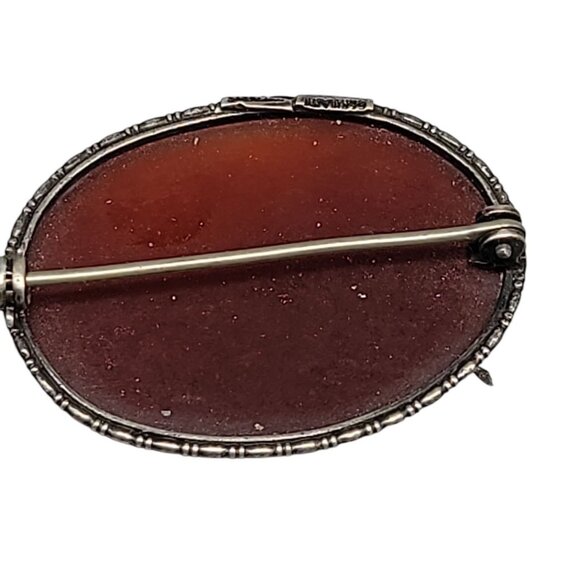 Designer Signed Sterling Carnelian Brooch Germany Makers Mark Vintage 925 Silver - Picture 4 of 8